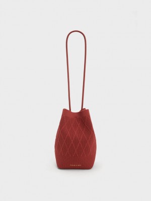 τσάντεσ tote Charles And Keith Genoa Πλεκτά Drawstring σκούρο κοκκινα | 07461-SJTG