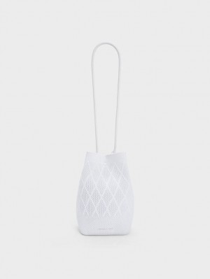 τσάντεσ tote Charles And Keith Genoa Πλεκτά Drawstring ασπρα | 26350-FZEO
