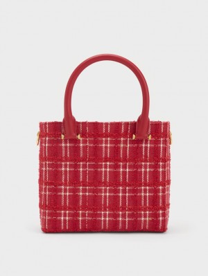 τσάντεσ tote Charles And Keith Georgette Tweed Square κοκκινα | 46710-NWGX