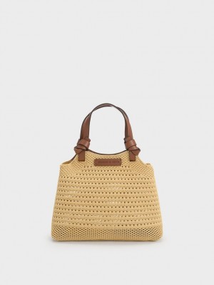 τσάντεσ tote Charles And Keith Ida Knotted Handle Πλεκτά Μπεζ | 43927-QYVH