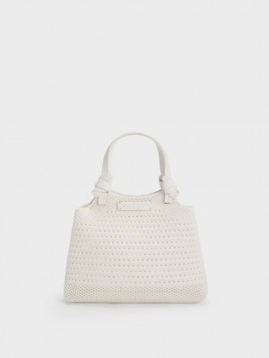 τσάντεσ tote Charles And Keith Ida Knotted Handle Πλεκτά ασπρα | 89465-CBAT
