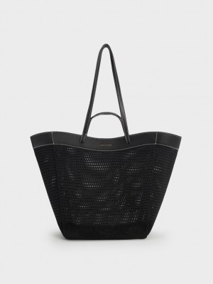 τσάντεσ tote Charles And Keith Ida Πλεκτά Sculptural μαυρα | 24135-OCWU