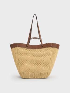 τσάντεσ tote Charles And Keith Ida Πλεκτά Sculptural Μπεζ | 81640-ZMBI