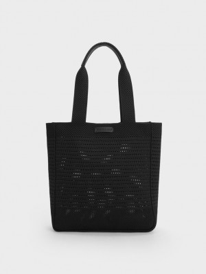 τσάντεσ tote Charles And Keith Ida Πλεκτά μαυρα | 09837-RSOP
