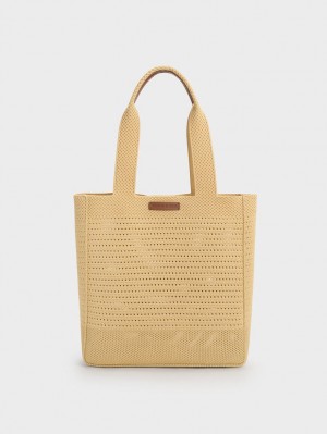 τσάντεσ tote Charles And Keith Ida Πλεκτά Μπεζ | 19675-PDOY