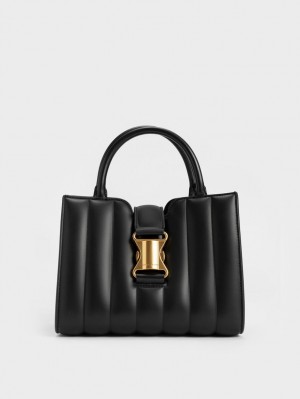 τσάντεσ tote Charles And Keith Ivy Panelled Metallic πόρπης μαυρα | 10489-EROZ