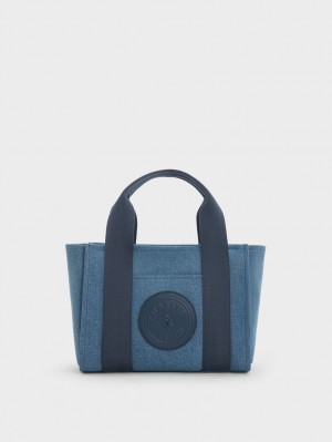 τσάντεσ tote Charles And Keith Kay Denim Contrast-Trim μπλε | 26593-SIMJ