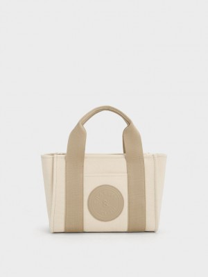 τσάντεσ tote Charles And Keith Kay καμβα Contrast-Trim Μπεζ | 38642-BALT