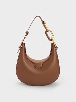 τσάντεσ tote Charles And Keith Kora Metallic-Accent Moon σοκολάτα | 81364-OJKL