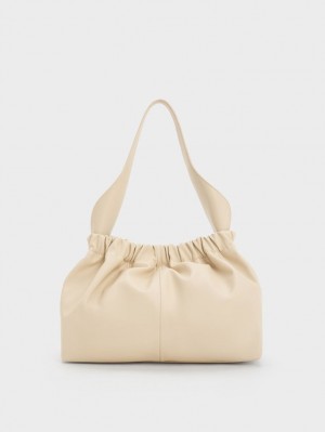 τσάντεσ tote Charles And Keith Large Ally Ruched Slouchy Μπεζ | 67284-HADW