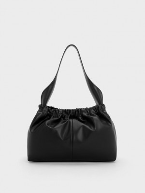τσάντεσ tote Charles And Keith Large Ally Ruched Slouchy μαυρα | 68215-MULB