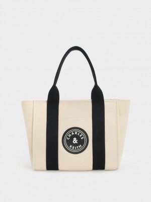 τσάντεσ tote Charles And Keith Large Kay καμβα Contrast-Trim Μπεζ | 30471-CKHG