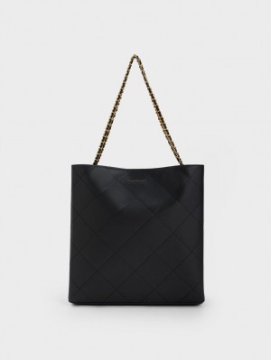 τσάντεσ tote Charles And Keith Leia Braided Handle μαυρα | 50281-DJIS