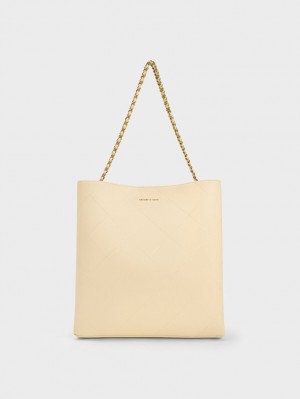 τσάντεσ tote Charles And Keith Leia Braided Handle Μπεζ | 47931-WKUQ