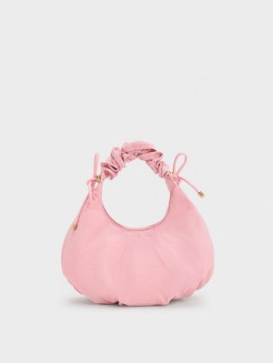 τσάντεσ tote Charles And Keith Maisy Ruched νάιλον ροζ | 41537-LFEI