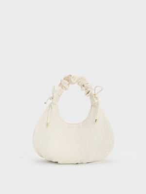 τσάντεσ tote Charles And Keith Maisy Ruched νάιλον ασπρα | 12075-NWEL