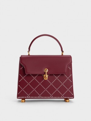 τσάντεσ tote Charles And Keith Marietta Bead-Embellished Trapeze μπορντο | 93185-RZEV