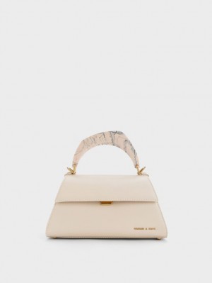 τσάντεσ tote Charles And Keith Marlin Acrylic Handle Trapeze Μπεζ | 85167-UPWT