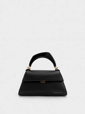 τσάντεσ tote Charles And Keith Marlin Acrylic Handle Trapeze μαυρα | 37249-ALZS