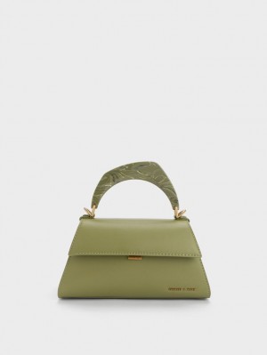 τσάντεσ tote Charles And Keith Marlin Acrylic Handle Trapeze Ελιά | 83052-LRXI