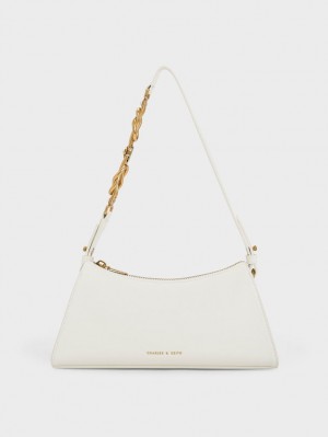 τσάντεσ tote Charles And Keith Metallic-Accent λουρακια Trapeze ασπρα | 01492-NPXB