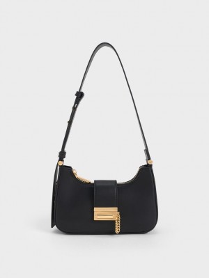 τσάντεσ tote Charles And Keith Metallic Accent Belted μαυρα | 41065-SFVE