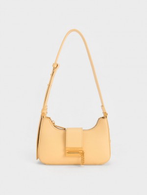 τσάντεσ tote Charles And Keith Metallic Accent Belted Μπεζ | 41653-OUKY