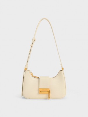 τσάντεσ tote Charles And Keith Metallic Accent Belted Μπεζ | 14935-JZMF