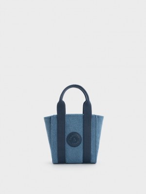 τσάντεσ tote Charles And Keith Mini Kay Denim Contrast-Trim μπλε | 41398-ULEA