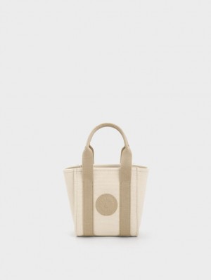 τσάντεσ tote Charles And Keith Mini Kay καμβα Contrast-Trim Μπεζ | 05487-OAWR