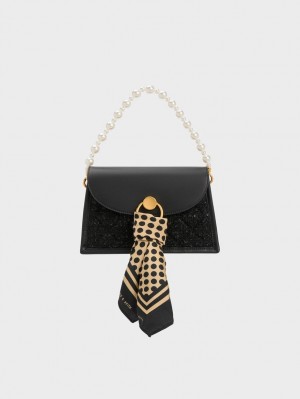 τσάντεσ tote Charles And Keith Mini Roza Beaded Handle Scarf μαυρα | 67134-VTCG