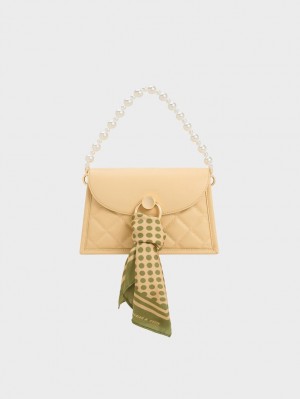 τσάντεσ tote Charles And Keith Mini Roza Beaded Handle Scarf Μπεζ | 93620-ANMF