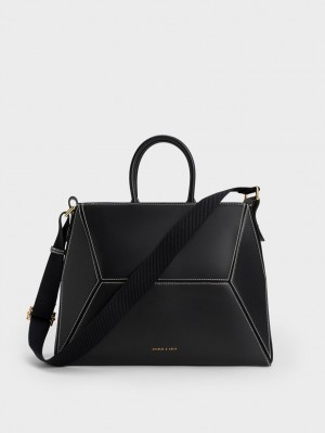 τσάντεσ tote Charles And Keith Nasrin Geometric μαυρα | 08219-WGMA