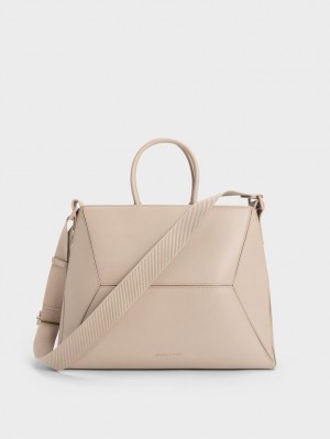 τσάντεσ tote Charles And Keith Nasrin Geometric Μπεζ | 54308-PUFC