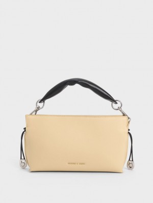 τσάντεσ tote Charles And Keith Nina δερματινα Drawstring Slouchy Μπεζ | 94235-FOZG
