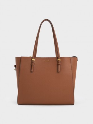 τσάντεσ tote Charles And Keith Sansa σοκολάτα | 65487-YGWP