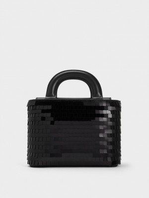 τσάντεσ tote Charles And Keith Sequinned Double Handle μαυρα | 53876-FNBW