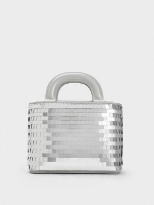 τσάντεσ tote Charles And Keith Sequinned Double Handle ασημι | 14580-QIVR