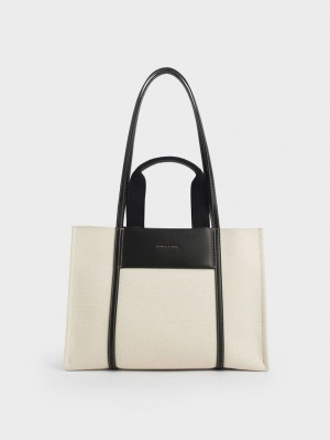 τσάντεσ tote Charles And Keith Shalia καμβα κρέμα | 49580-CAXQ