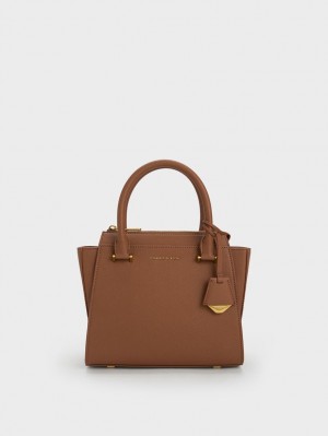 τσάντεσ tote Charles And Keith Trapeze σοκολάτα | 03651-RZSN