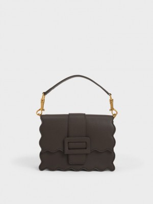 τσάντεσ tote Charles And Keith Waverly Scallop-Trim μαυρα | 50819-MXOU