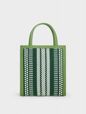 τσάντεσ tote Charles And Keith Woven Double Handle ανοιχτο πρασινο | 25987-VCHM