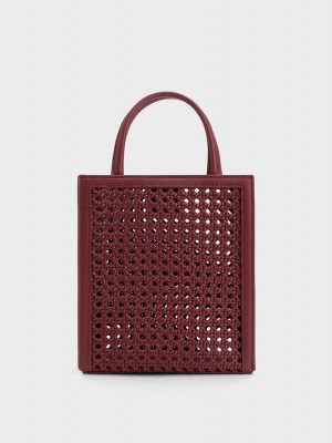 τσάντεσ tote Charles And Keith Woven Double Handle μπορντο | 13608-PLXC