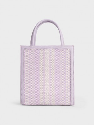 τσάντεσ tote Charles And Keith Woven Double Handle μωβ | 60591-RGXY