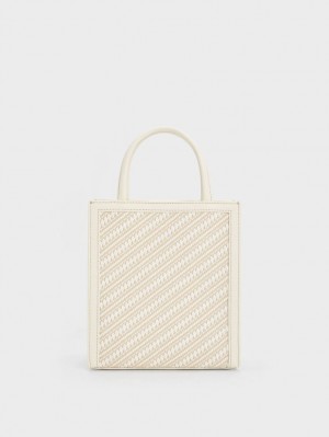 τσάντεσ tote Charles And Keith Woven Double Handle κρέμα | 18946-REYK