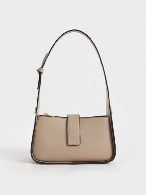 τσάντεσ tote Charles And Keith δερματινα Chain-Link Μπεζ | 82057-ZMOG