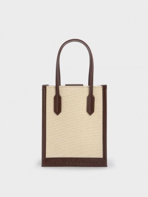 τσάντεσ tote Charles And Keith καμβα Geometric σκούρο καφε | 92468-BROD