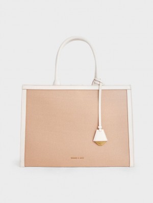 τσάντεσ tote Charles And Keith καμβα Μπεζ | 15896-TYUS