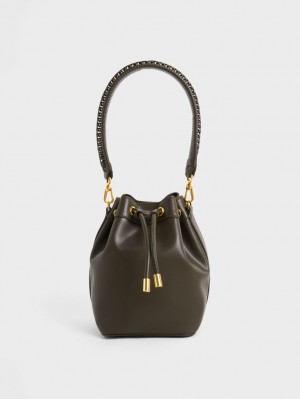 bucket bags Charles And Keith Braided-Handle Drawstring μαυρα | 43769-DEYK