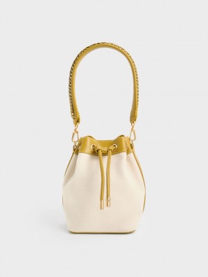 bucket bags Charles And Keith Braided-Handle Drawstring μουστάρδα | 69854-OKMG
